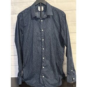 T.M. Lewin Slim Fit 16.5/36 Blue Micro Print Long Sleeve Button Up Shirt